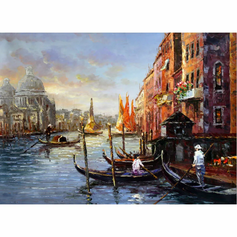 Diy Needlework Embroidery Sets Canvas Painting Riverside town Picture 40x50cm Home Decoration Precision Printing Cross Stitch