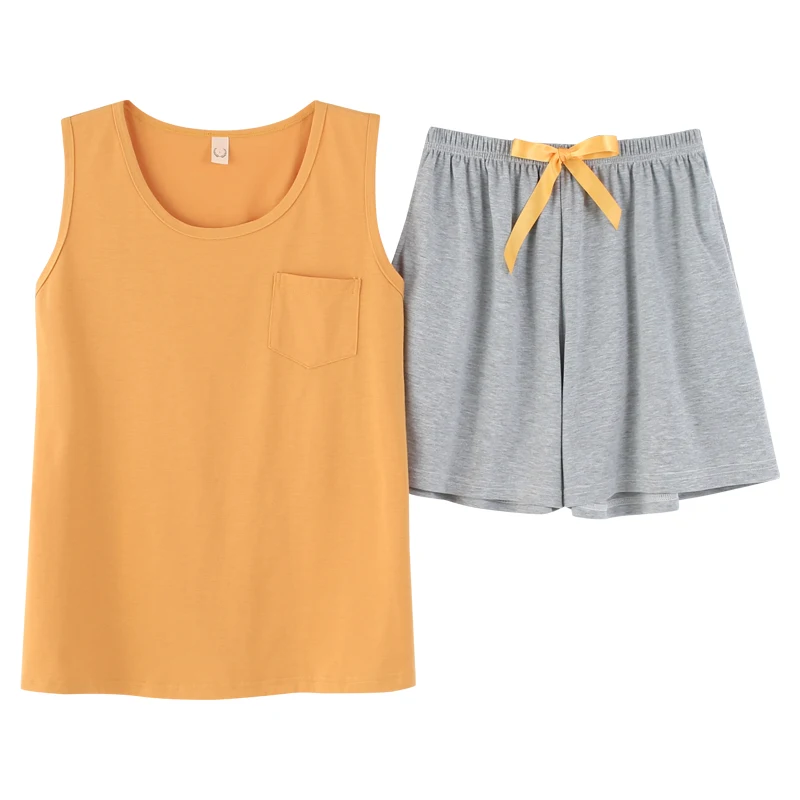 Effen Kleur Vest + Shorts Pyjama Mouwloze Nachtkleding Jonge Meisjes Pyjama Set Zomer Nieuwe Leuke Casual Homewear Vrouwelijke Pyjama