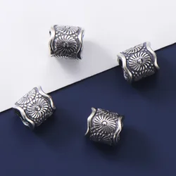 925 Sterling Silver Firework Pattern Tube Loose Beads Big Hole Retro Handmade Bracelets Spacer Silver Beads DIY Jewelry Making