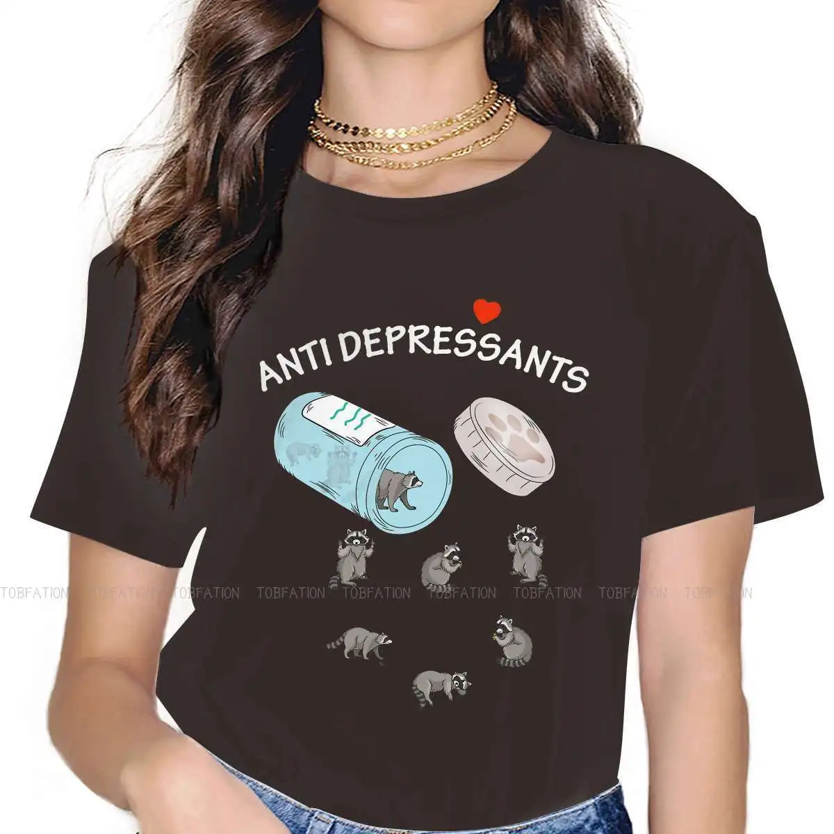 Street Cats TShirt for Woman Girl Antidepressant Raccoon Humor Summer Tee T Shirt Trendy Loose