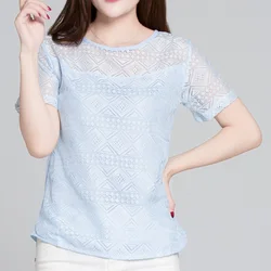 New Women Clothing Chiffon Blouse Lace Crochet Female Korean Shirts Ladies Blusas Tops Shirt Elegant White Blouses slim fit Tops