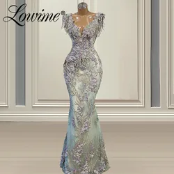 Lowime Dubai Design V Neck Applique Evening Gowns Mermaid Celebrity Party Dresses Vestidos De Fiesta 2021 Plus Size Prom Dresses