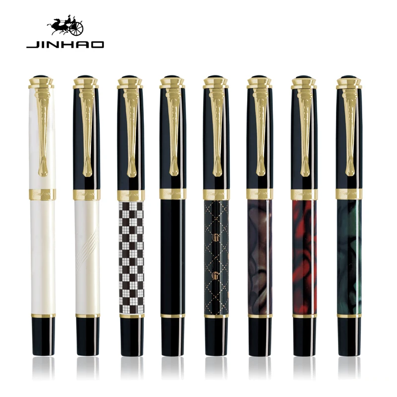 Jinhao 500 Pulpen Air Mancur Nib Medium Hitam dan Emas Logam Kelas Tinggi