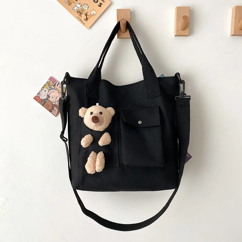 Bolso de mano de oso personalizado, bolsa de compras negra, regalo de cumpleaños, bolso de hombro personalizado con su nombre, bolso de mensajero, bolso de mano de lona