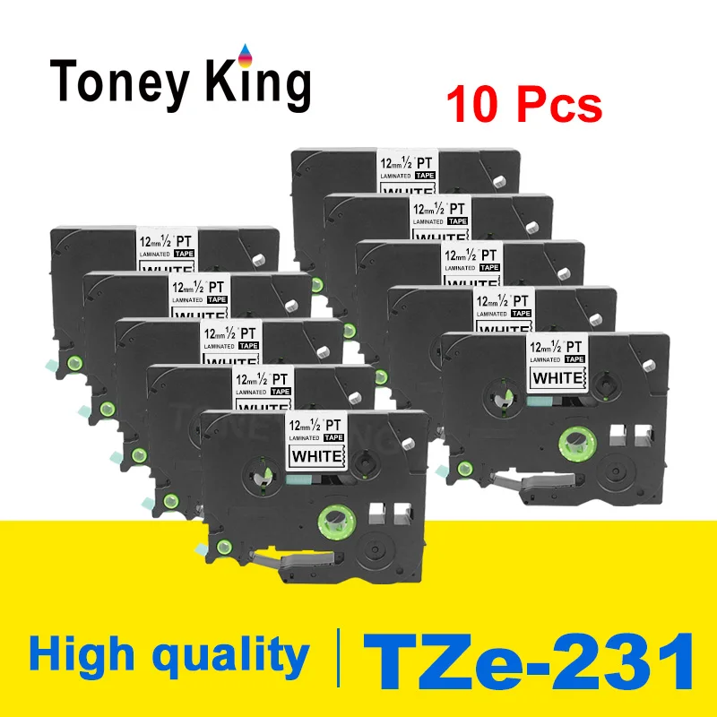 

Toney universal (Король 10 шт. tz231 tze 231 Совместимость запечатанных лент для Tze231 Tze-231 12 мм * 8 м для Brother P Touch Tze 131 431 531 631 731 принтер