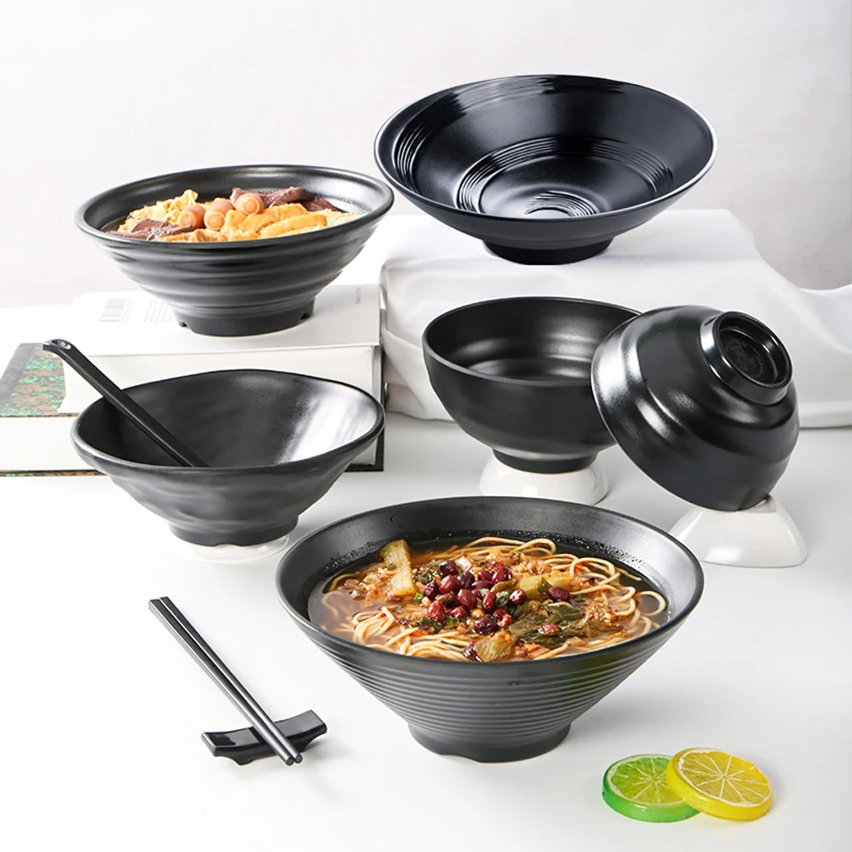 Melamine Tableware Noodle Bowl Commercial Restaurant Spicy Hot Big Bowl Black  Plastic Imitation Porcelain Soup Rice Bowl