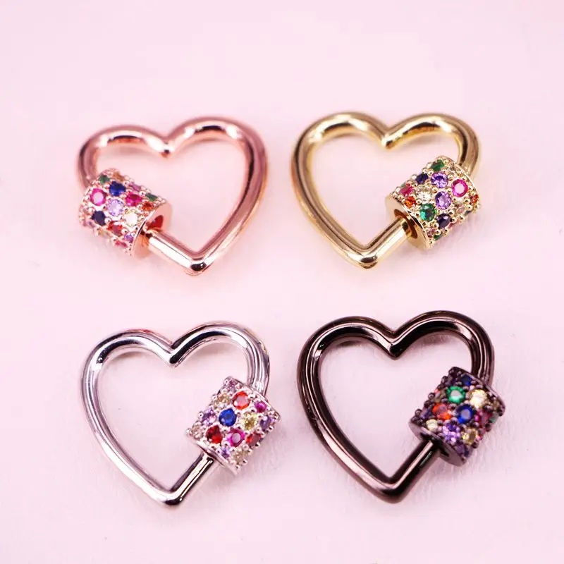 

10PCS, Heart Shape Screw Clasp or Pendant Colorful CZ Micro Pave Gold, Rhodium, Rose Gold, Gun Metal Necklace DIY