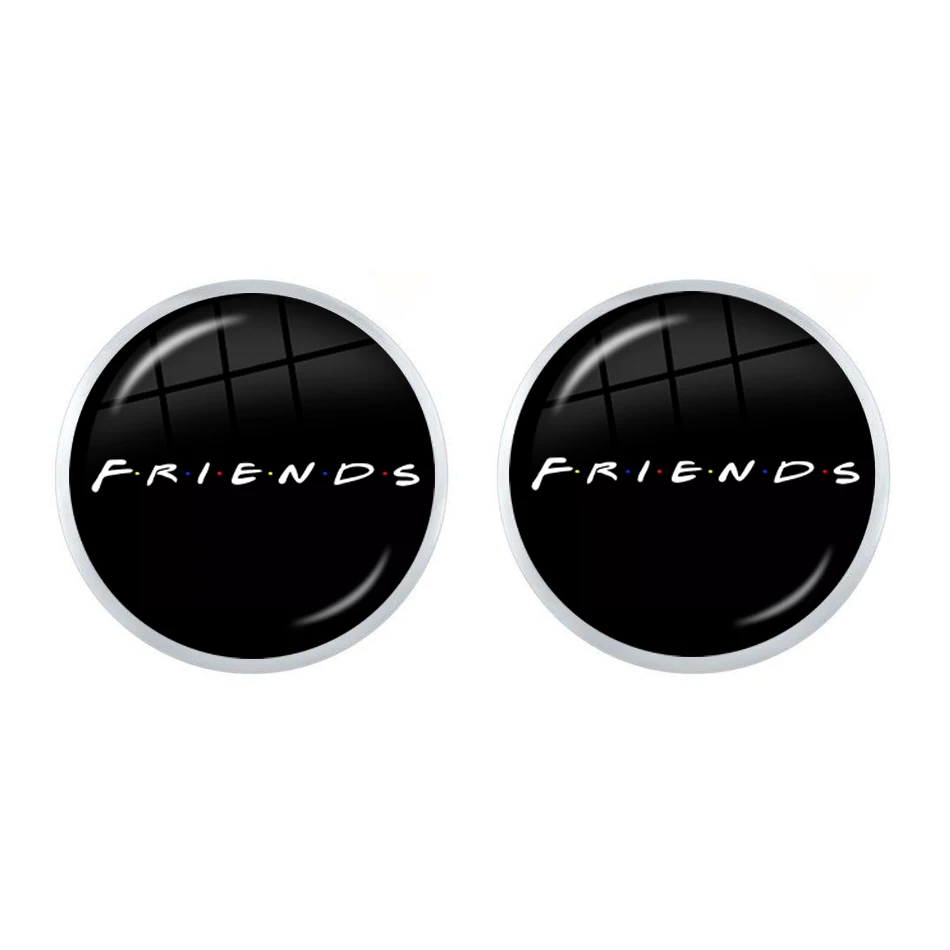 Friends TV Show Stud Earrings 25th Anniversary Series Cartoon Fun Pattern Glass Cabochon Hypoallergenic Ear For Women Girls Gift