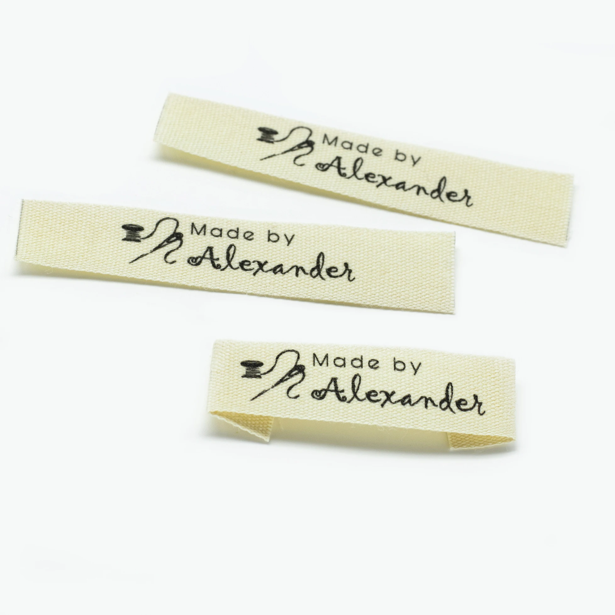 Custom Clothing Labels - Personalized Brand , Organic Cotton Ribbon Labels , Logo or Text,  Beige Sewing Labels (FR226)