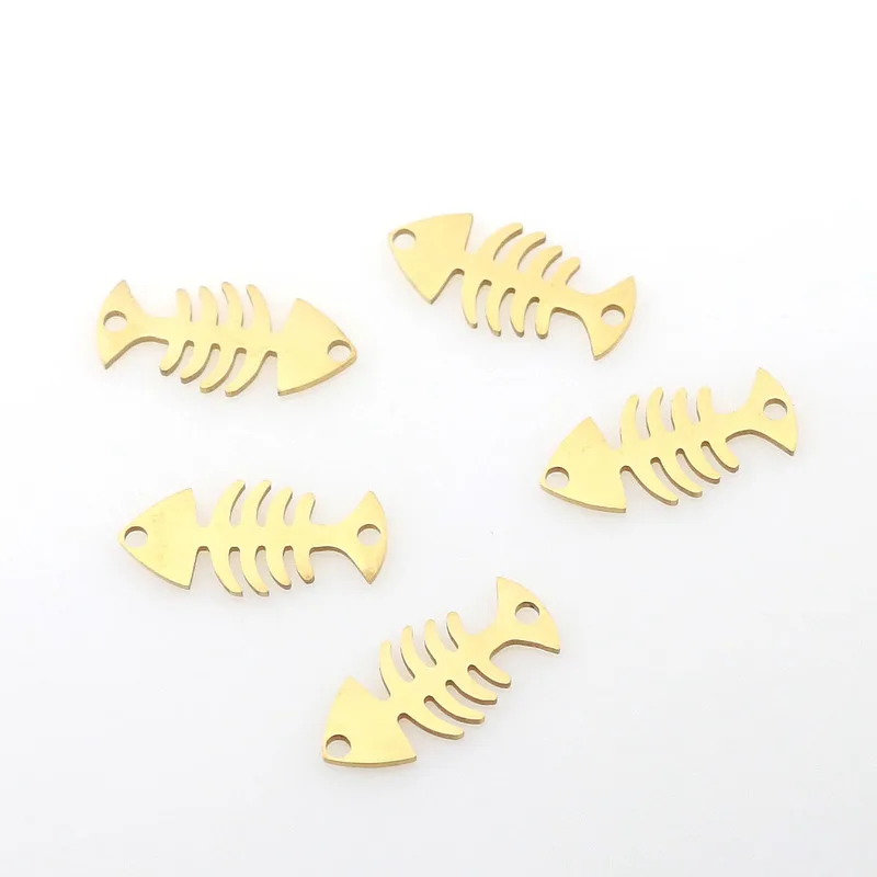 Aivlo 5pcs/lot Stainless Steel  Fishbone Pendants Charm for Jewelry Making Gold Color Fish Bone Pendants Charm Fish Bone
