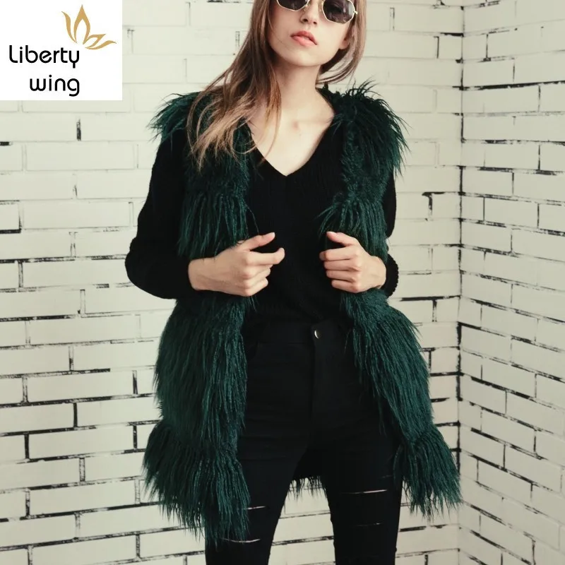 Moda mujer Faux Fur Coat Furry chaleco sin mangas para fiesta prendas de vestir abrigos Chaqueta larga de mujer Streetwear mujer chaleco mullido