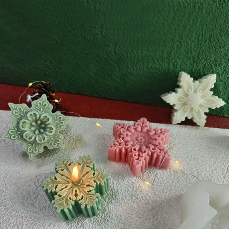 New Christmas Snowflakes Silicone Candle Mold for DIY Handmade Aromatherapy Candle Ornaments Soap Mould Handicrafts Making