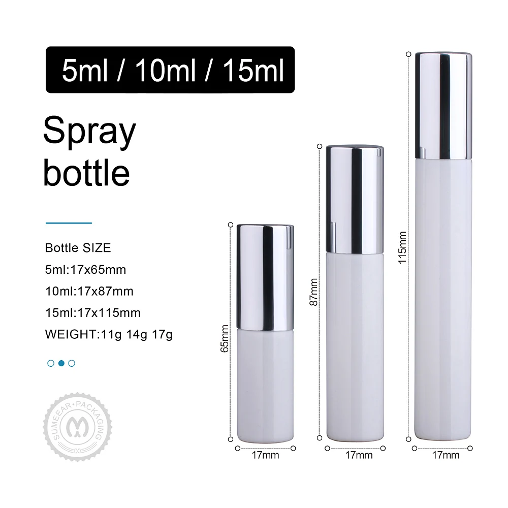 50 Pcs 15ml Portable White Glass Refillable Perfume Bottle With Aluminum Atomizer Spray Bottles Sample