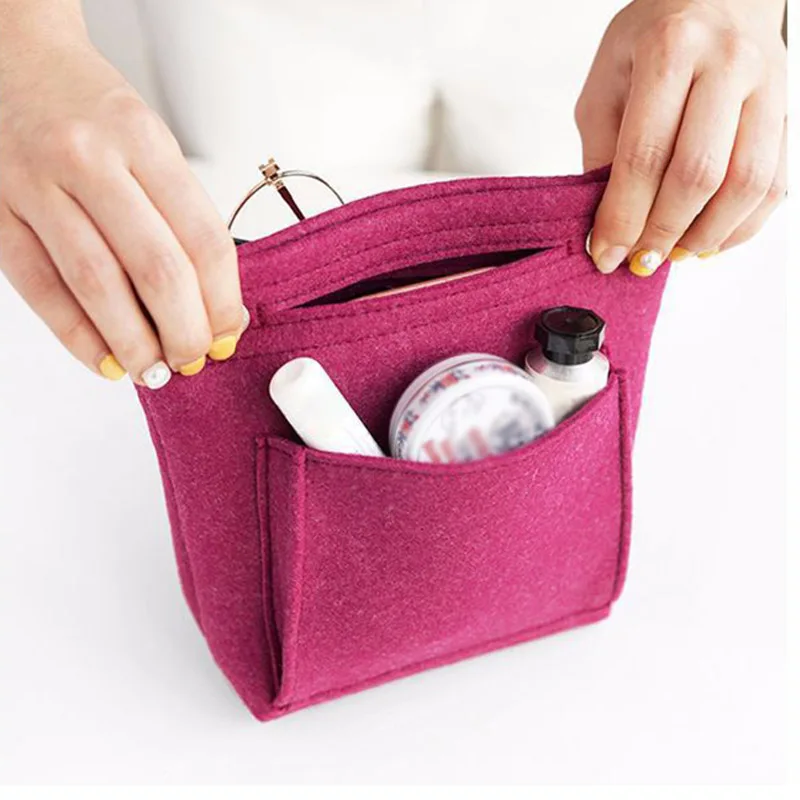 Bolsa de Maquillaje portátil para mujer, bolso de mano con inserto de tela de fieltro, organizador de cosméticos, Neceser para pantalones, novedad