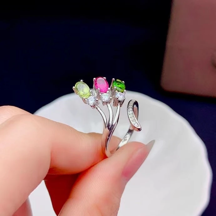 CoLife Jewelry 100% Natural Tourmaline Ring for Party 4mm*6mm Tourmaline Silver Ring Soild 925 Silver Tourmaline Jewelry