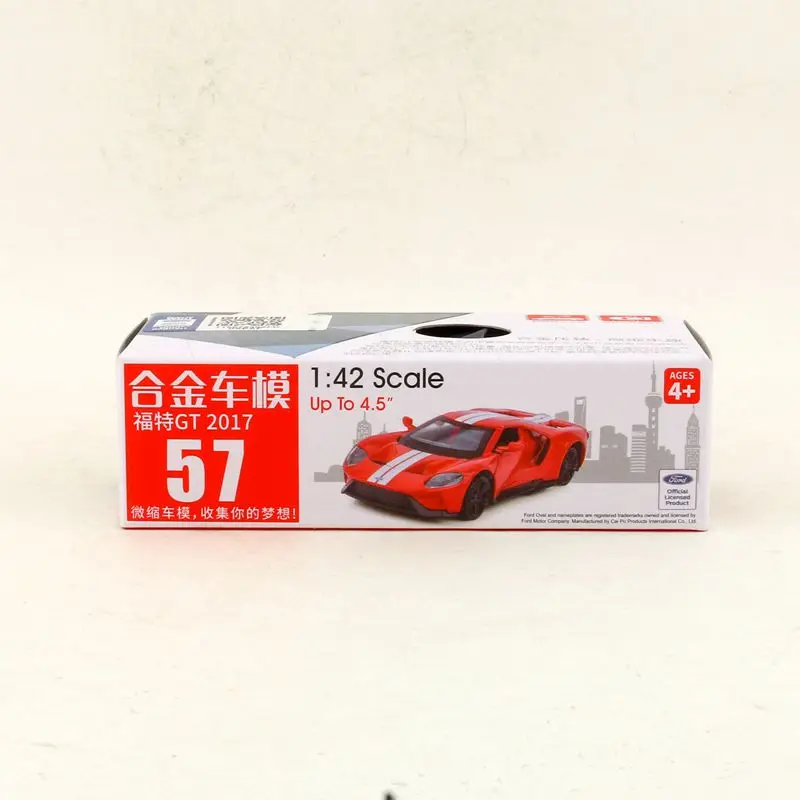 Diecast Metal Toy Model 1:42 Scale 2017 Ford GT Super Car Pull Back Doors Openable Educational Collection Gift Kid Match Box