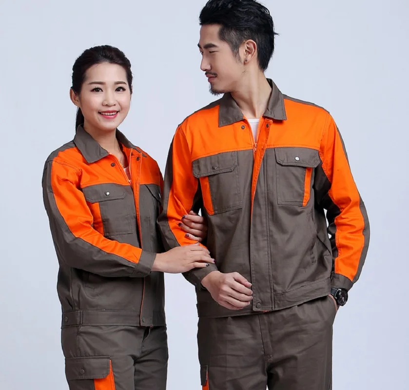 Spring Autumn Woman Men Cotton Work Coveralls Working Uniforms Long Sleeve Contrast Color Workshop Repair Mechanic Welding Suits