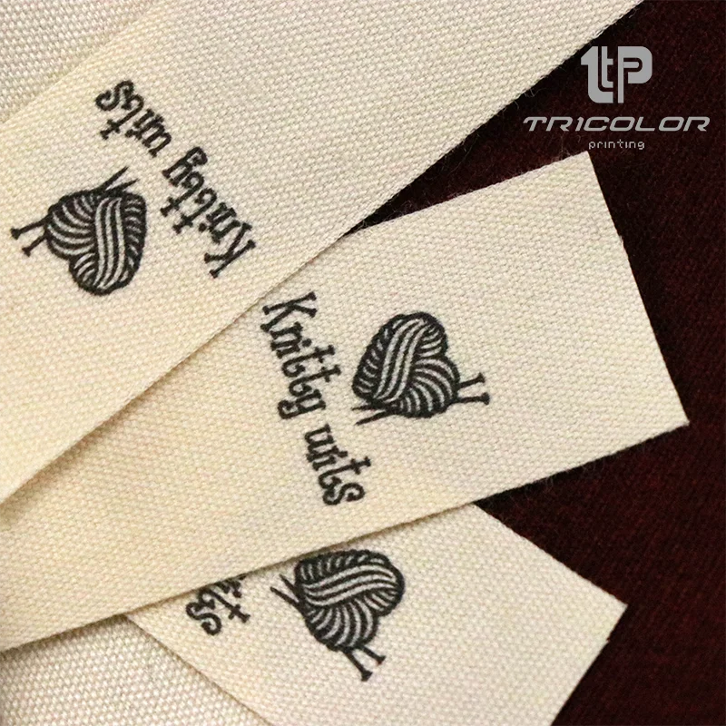 20*60mm Customized Pattern Cotton Label Custom Brand Label Custom Clothing Label Cotton Ribbon Label Washable cream color Label