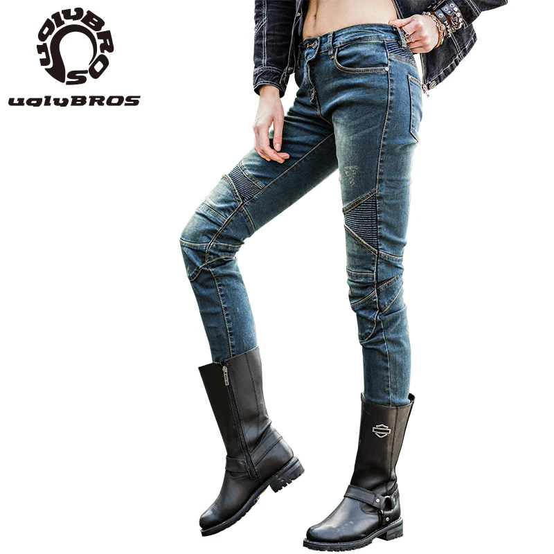 

Breathable Motorcycle Jeans Woman Classic Style Scooter Motocross Pants autumn spring fitted straight stretch denim Jeans