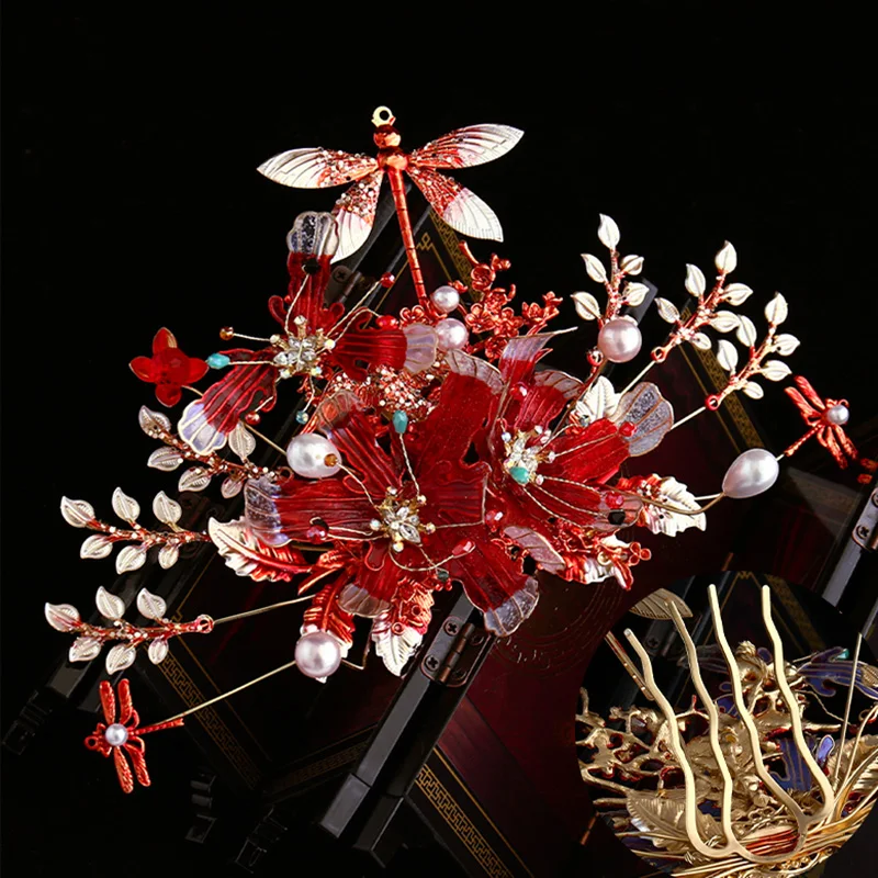 Handmade Draggonfly Designs Vintage Brides Hair Accessories Chinese Classical Wedding Headdress Jewelry Hair Jewelries