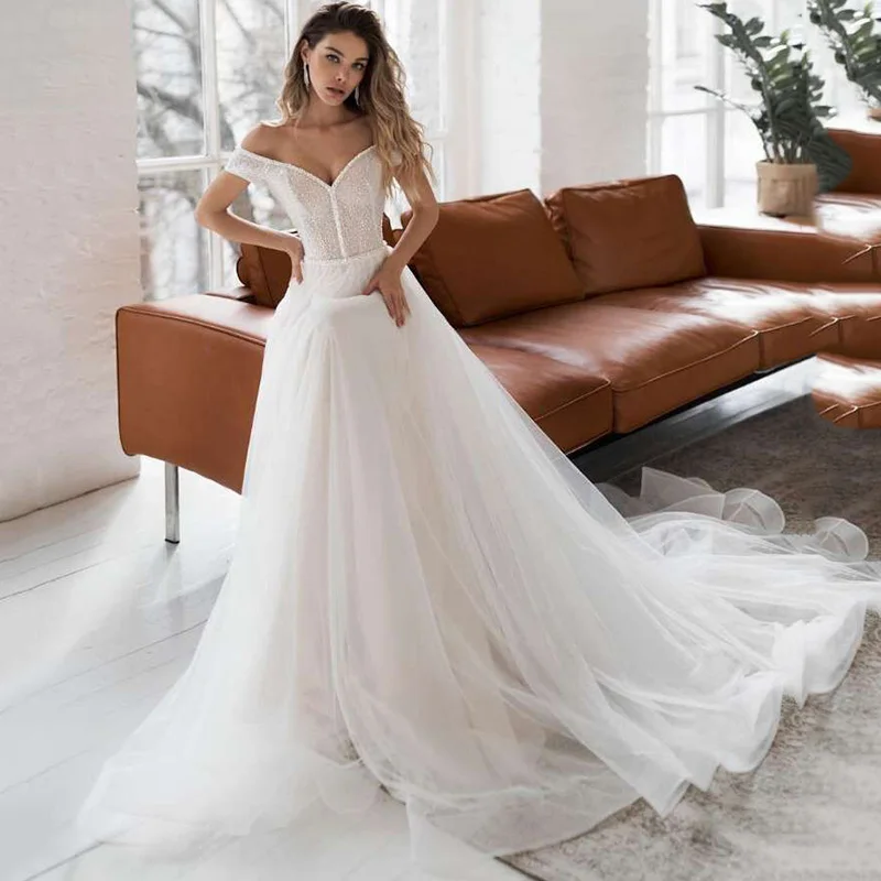 A Line Vintage Wedding Dress 2021 Cap Sleeve Beads Bridal Dresses Cheap Wedding Gowns Sweetheart Vestido de Noivas