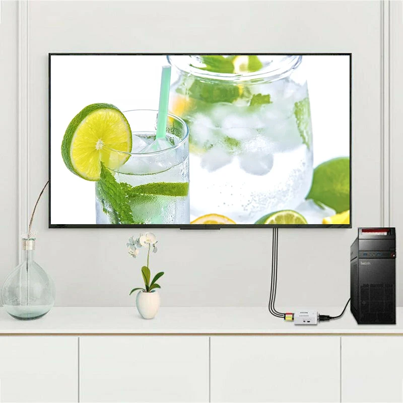 RISE-VGA To AV Mini Converter Scaler 1080P VGA2AV Converter PC To TV HDคอมพิวเตอร์ทีวี