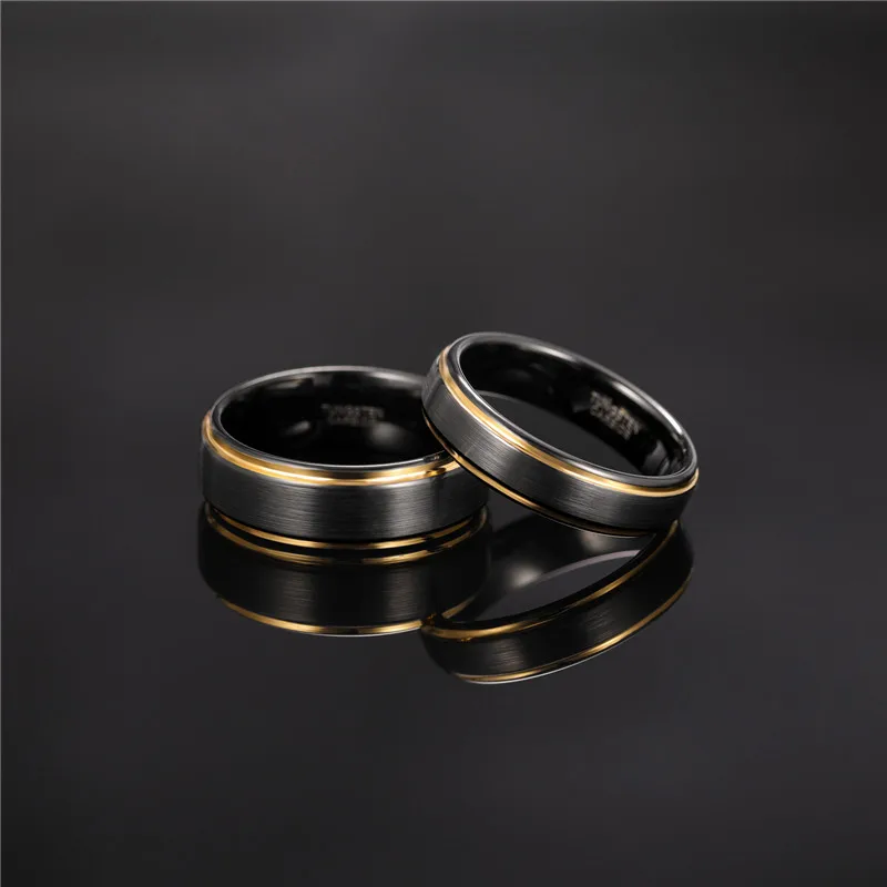 Somen Men Brushed Tungsten Black Ring With Gold Color Edge 6/8mm Unisex Women Men Wedding Band for Couple