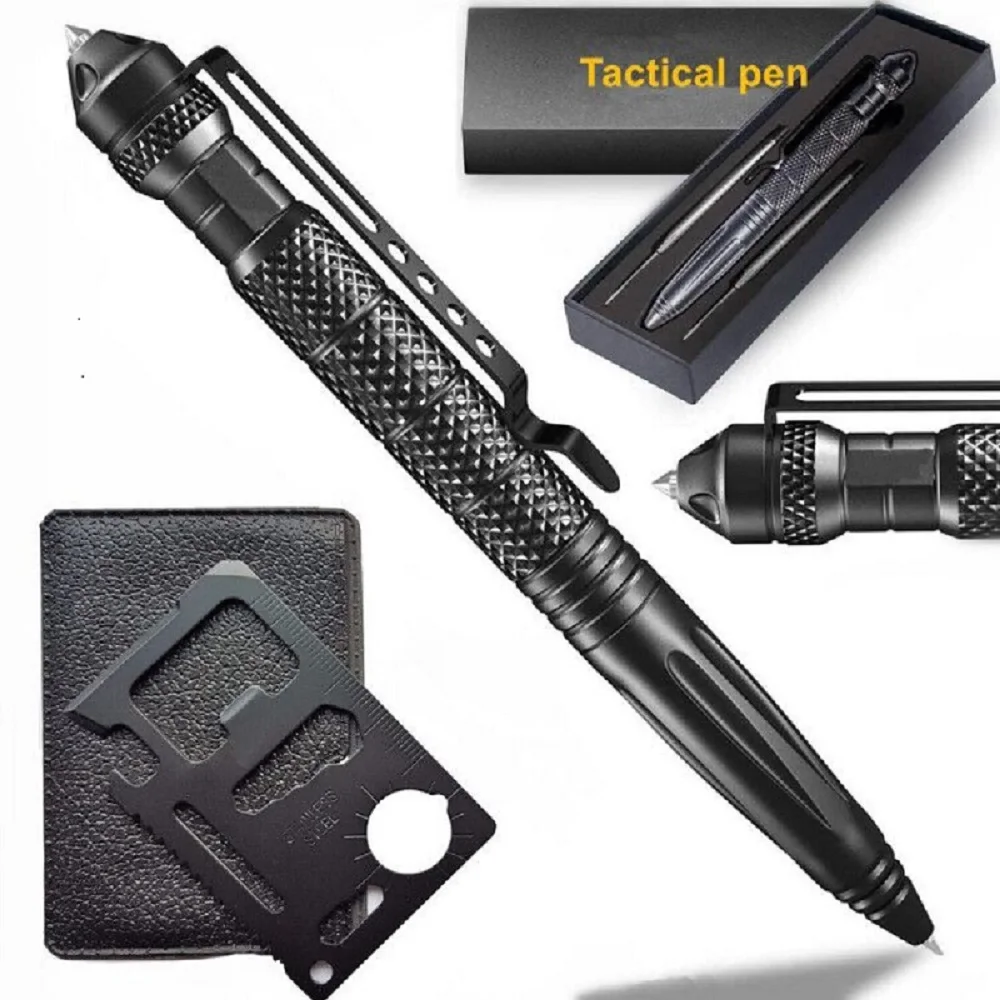 Military Tactical Pen Professional Self Defense Pen Emergency Glass Breaker with a EDC Multi Tool Credit Card Knife for Men Dad