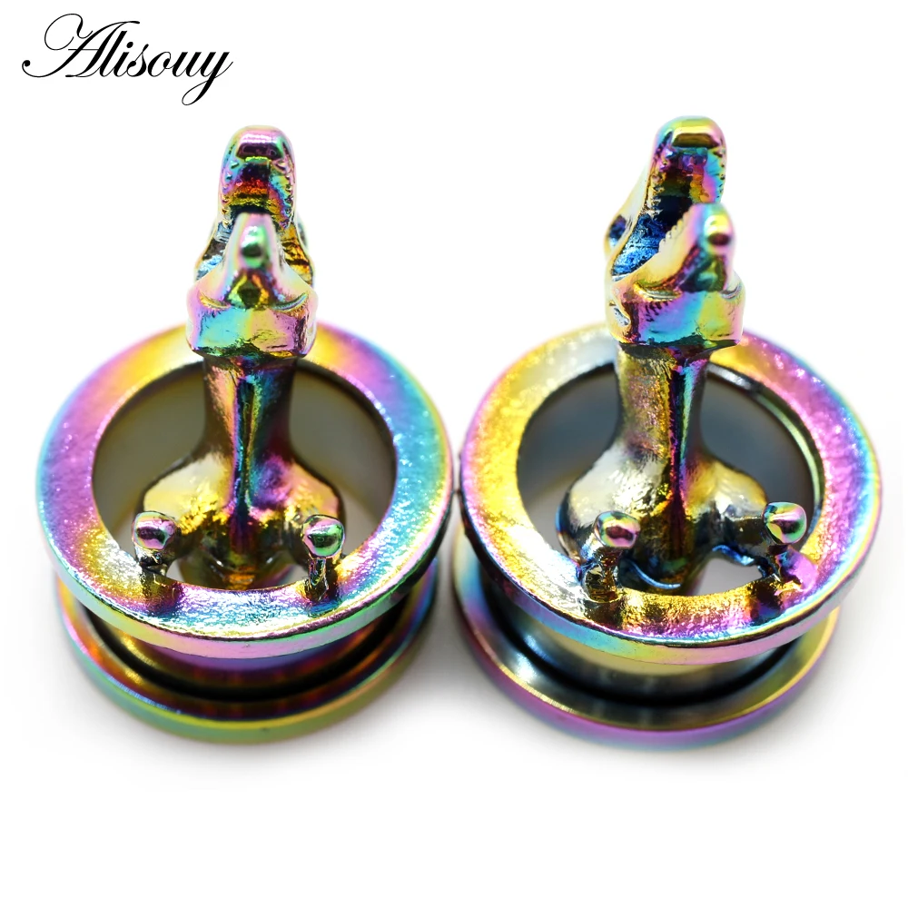 Alisouy 2pcs Stainless Steel Animal Octopus Bird Dinosaur Claw Ear Tunnels Plugs Screw Ear Expander Gauges Body Piercing Jewelry