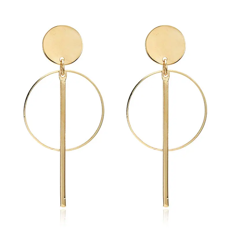 Women's Gold Plated Geometric Big Round Clip Earrings