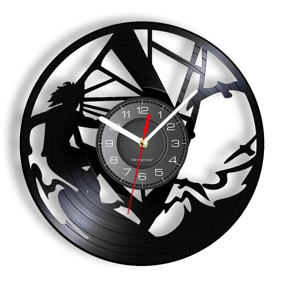Windsurfing Vinyl Record Wall Clock Beach House Decor Extreme Water Sport Artwork Vinyl Disk Crafts Wall Clock Windsurfer Gift