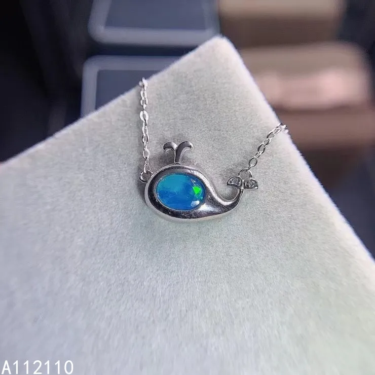 

Fine Jewelry 925 Sterling Silver Inset With Natural Gems Ladies Luxury Fashion Fish Blue Opal Pendant Necklace Support Detection