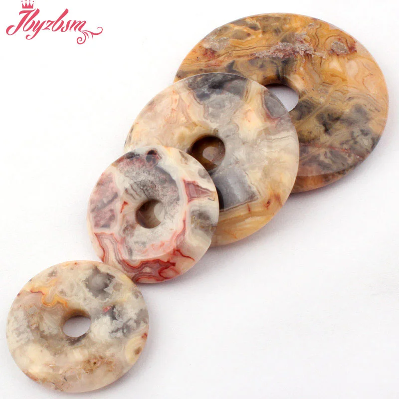 30,40,50mm Donut Circle Crazy Lace Agates Stone Beads 1 Pcs for DIY Accessories Pandant Necklace Charm Jewelry Components Making