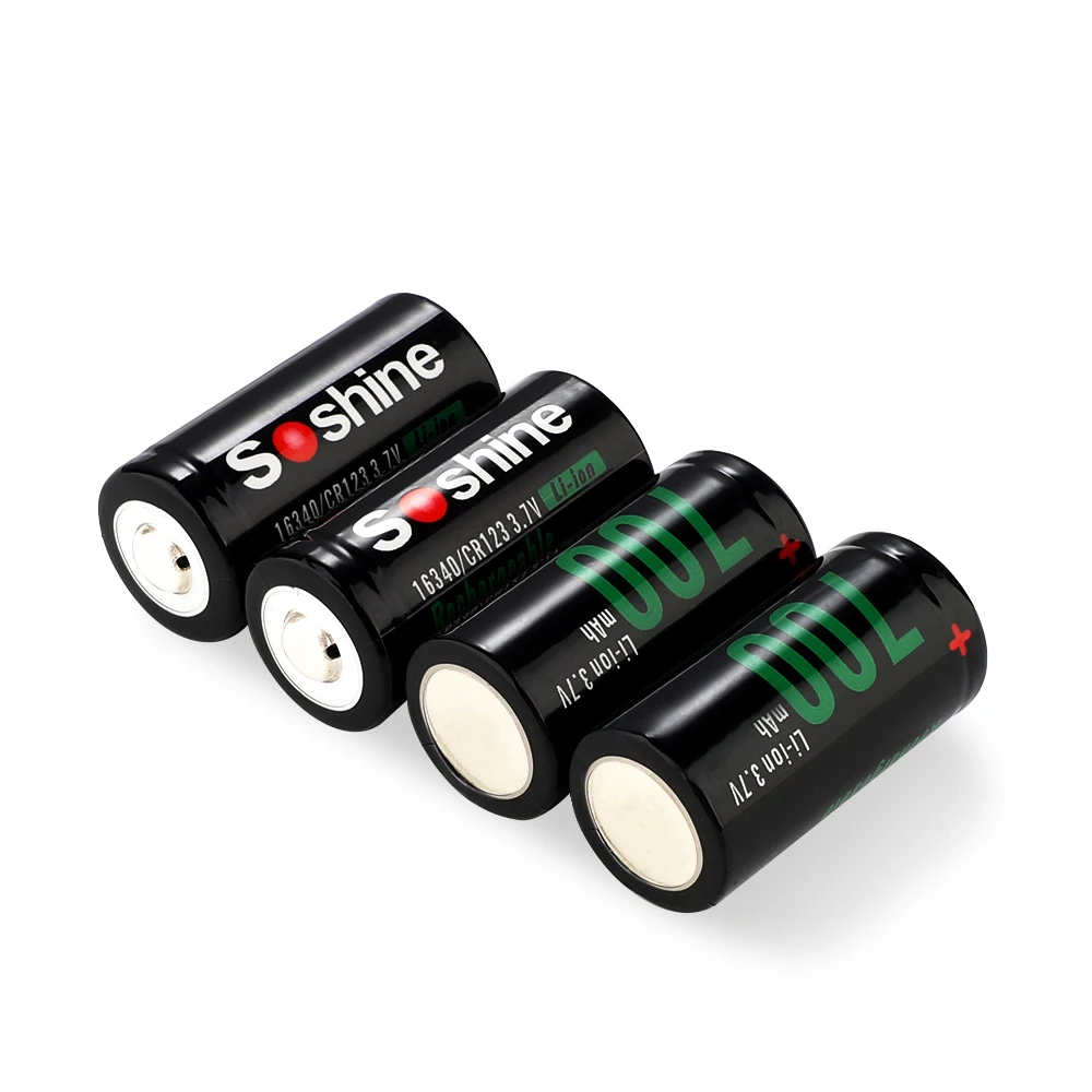 Soshine 4PCS Li-ion RCR123 16340 700mAh 3.7V  Rechargeable Battery With Battery Case Storage Box