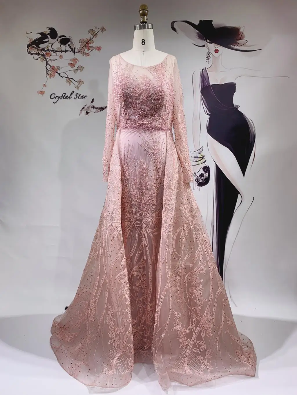 Dubai Muslim Pink Long Mermaid With Train Luxury Evening Dresses Elegant Crystal Evening Gowns For Women Party Formal Dress