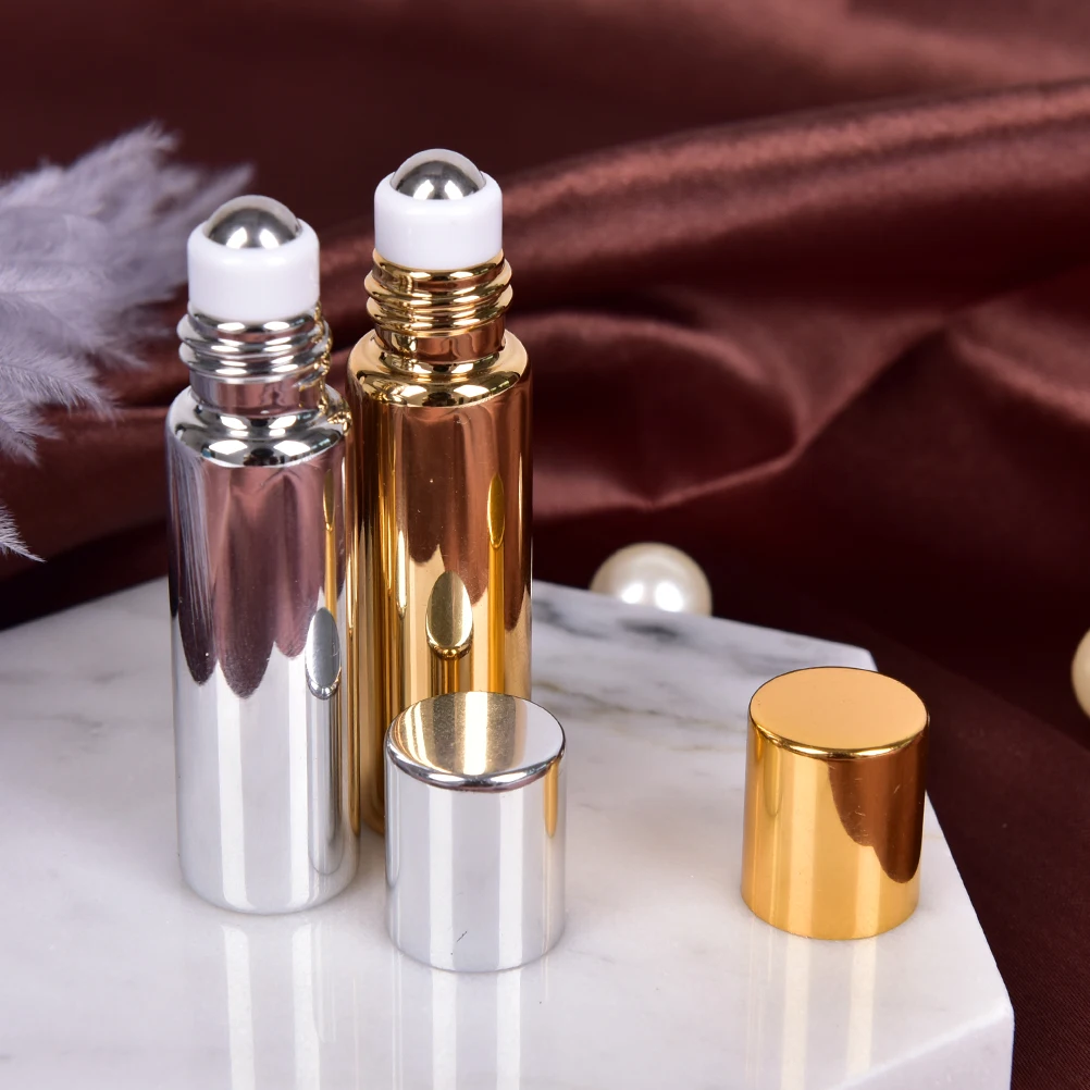 1PC 5ML Gold Glass Essential Oil Roller Bottles With Metal Roller Balls Perfumes Lip Balms Roll On Bottles