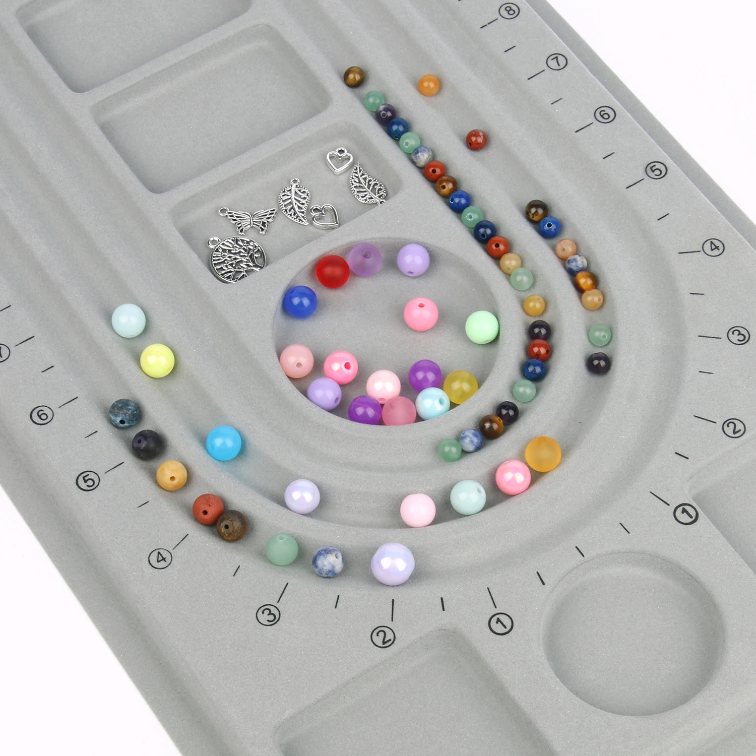 Gray Flocked Bead Board Organizer Tray For DIY Jewelry Making Bracelet Necklace Beading Design Craft Measuring Tool Accessories