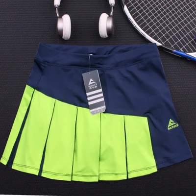 Women\'s sports tennis skirt, breathable double-layer running pleated skirt,Contrast color badminton short skirt with pockets