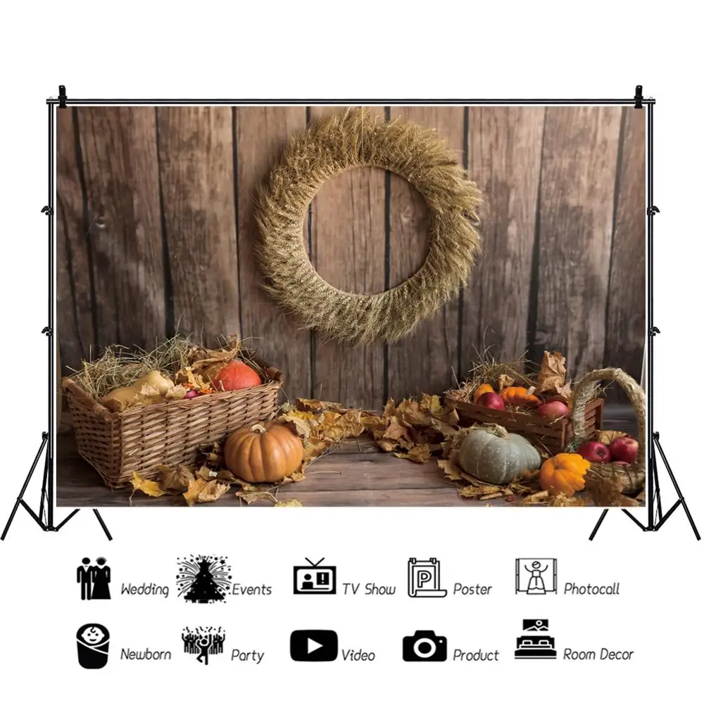 Autumn Farm Barn Harvest Pumpkin Wood Floor Scene Newborn Baby Portrait Backdrop Photography Background For Photo Studio Shoot