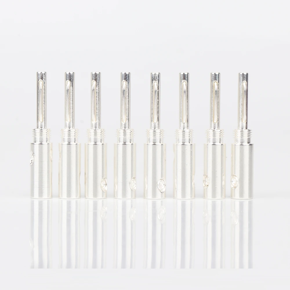 Hi-End 8pcs BA1415 Brass Silver Plated Banana Plug Banana Adapter Banana Connector for Max Wire 5mm DIY speaker cable