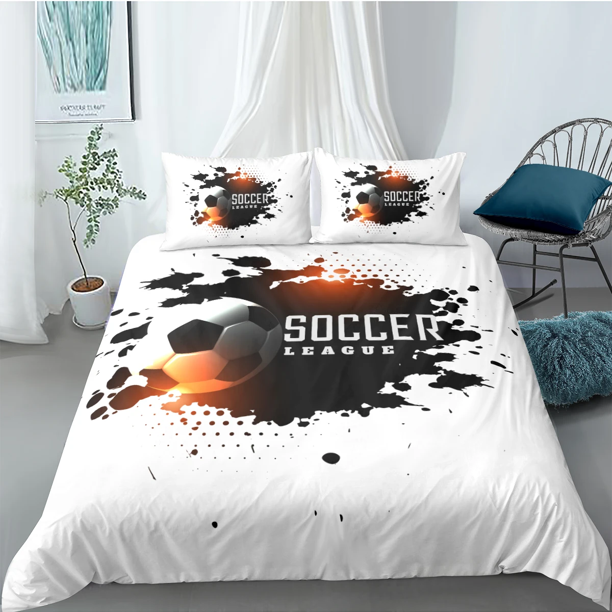 

3D Soccer Duvet Cover Sets Football Bed Linens Pillow Sham Full Double Single Twin Queen King Size 160*220cm White Beddings