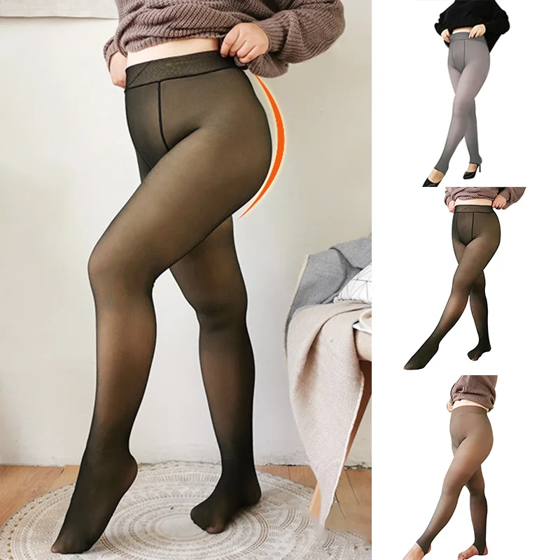 45-60KG 60-80KG Women Plus Size Tights Fashion New Legs Fake Translucent Warm Fleece Soft Leggings Thick Stretchy  Winter Snow