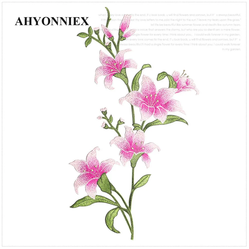 

AHYONNIEX Large Lily Flower Embroidered Patch Sew On Patches for Exquisite Cheongsam Dress DIY Appliques