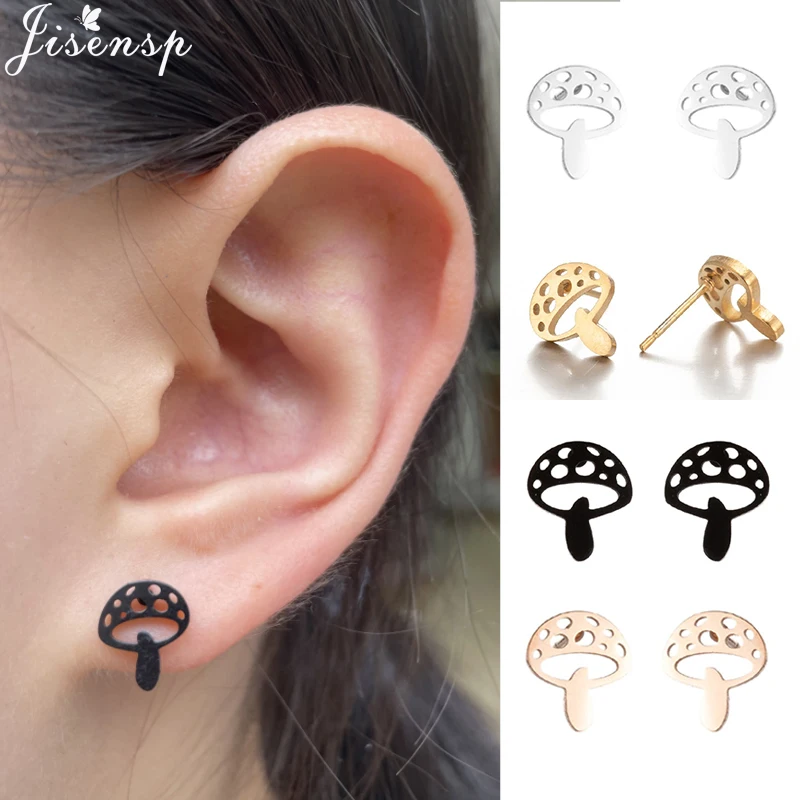 Korean Mushroom Stainless Steel Mini Stud Earrings Women 2023 Fashion Daisy Cherry Earings Snowflake Ear Piercing Christmas Gift