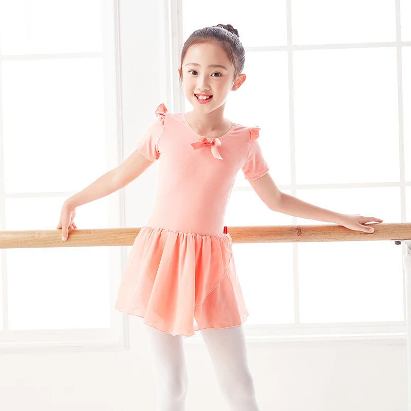 Ballet Dress for Girls Kids Dance Dress Short Sleeve Chiffon Skirted Ballet Leotard Gymnastic Costume Blue Lotus Dance Wear