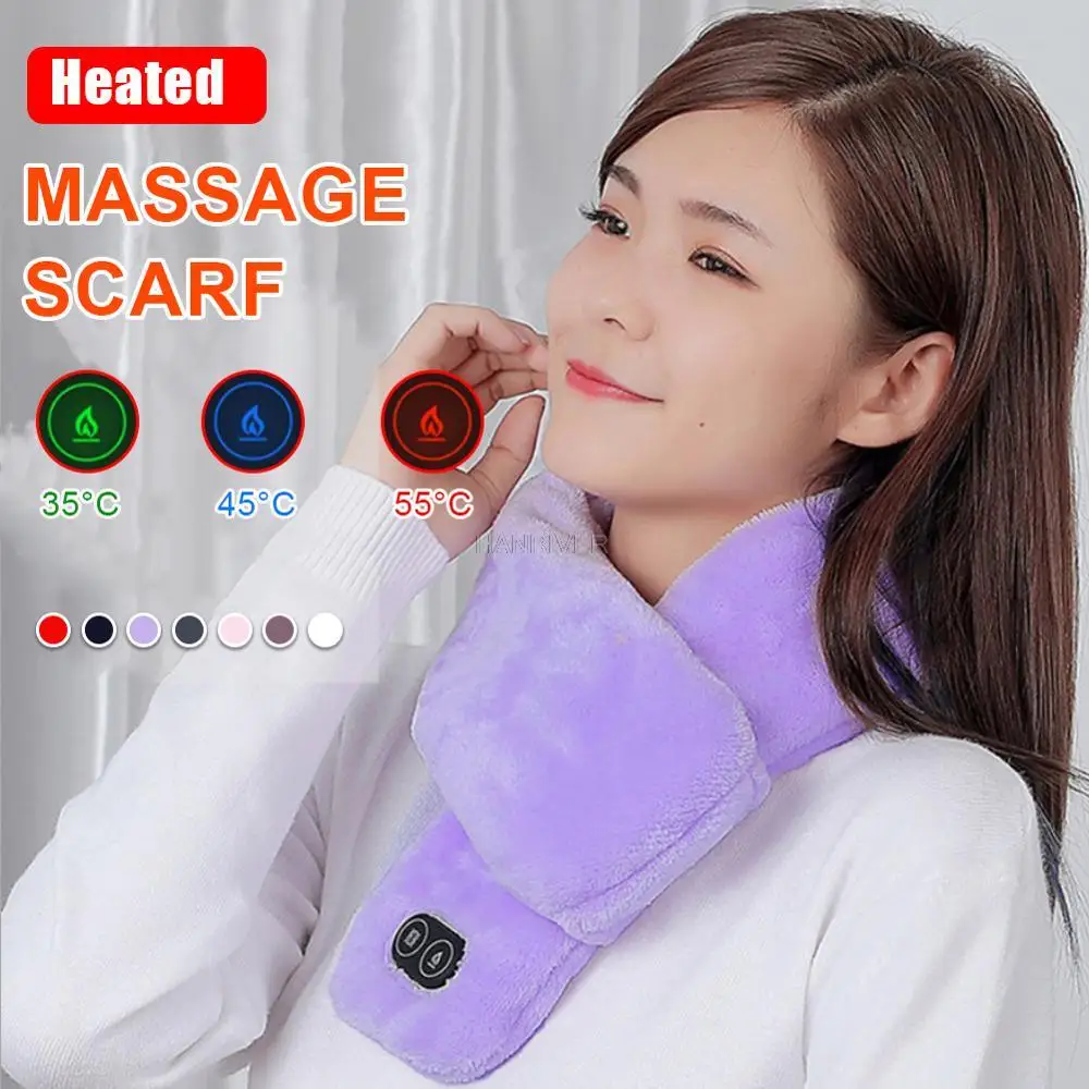 

New Winter Heated Scarf Thick Warm Usb Smart Heating Vibration Massage Solid Color Scarf Plush Collar Scarves for Women Men