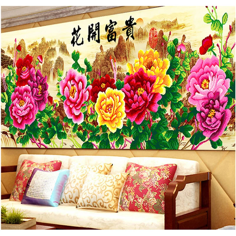 Diy Sale Diamond Embroidery Diamond Mosaic,Full,Blooming Peony, Traditonal Chinese Diamond Painting Cross Stitch Decorative Gift