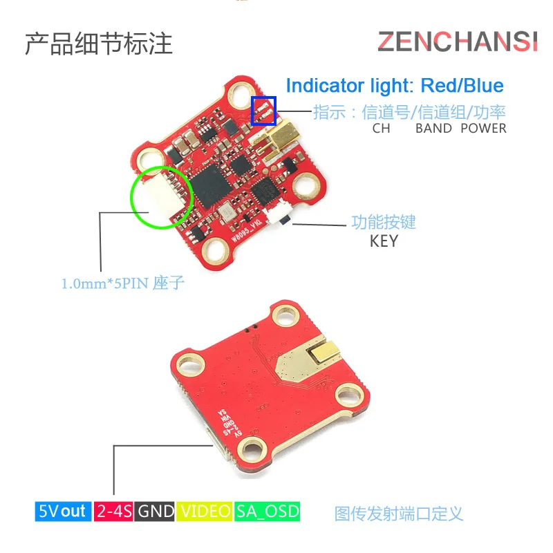 EWRF VTX20-600 5.8G 48CH nadajnik FPV PitMode 0/25mW/200mW/600mW 7-26V regulowany wyrzutnia VTX dla RC FPV Racing Drone