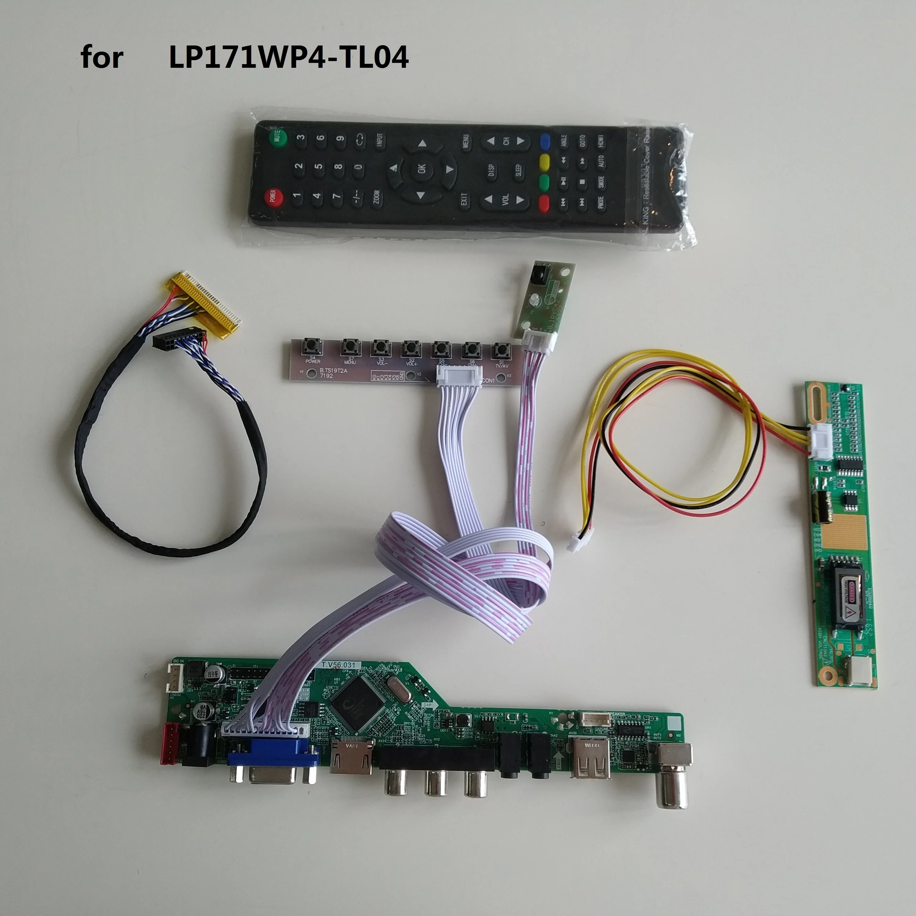 LCD LED Controller Board para TV ÁUDIO, VGA, AV, USB, Painel de exibição, Monitor DIY, LP171WP4-TL04, 17,1 polegadas, 1440 × 900