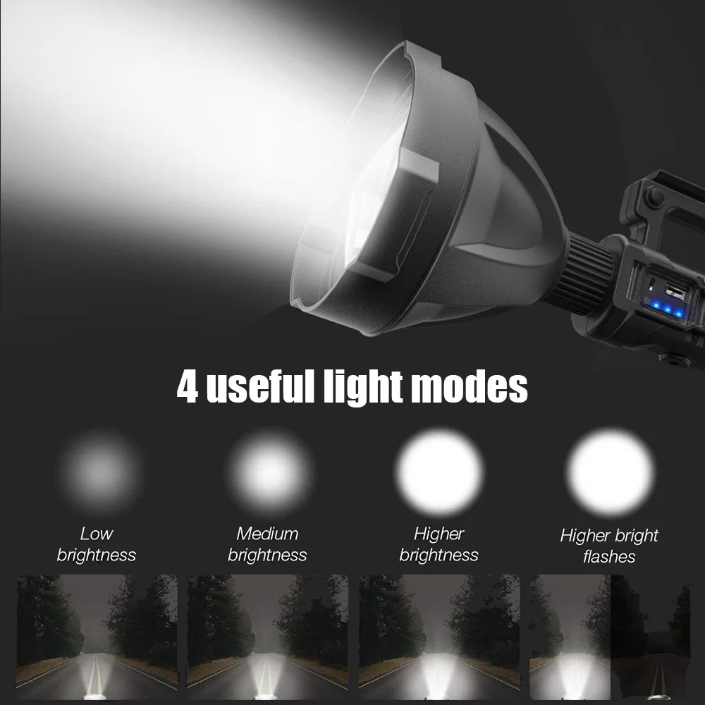 AIBOO P90 Powerful LED Flashlight Portable Torch Lamp Searchlight USB Super Bright Rechargeable Waterproof Spotlight Tripod Base